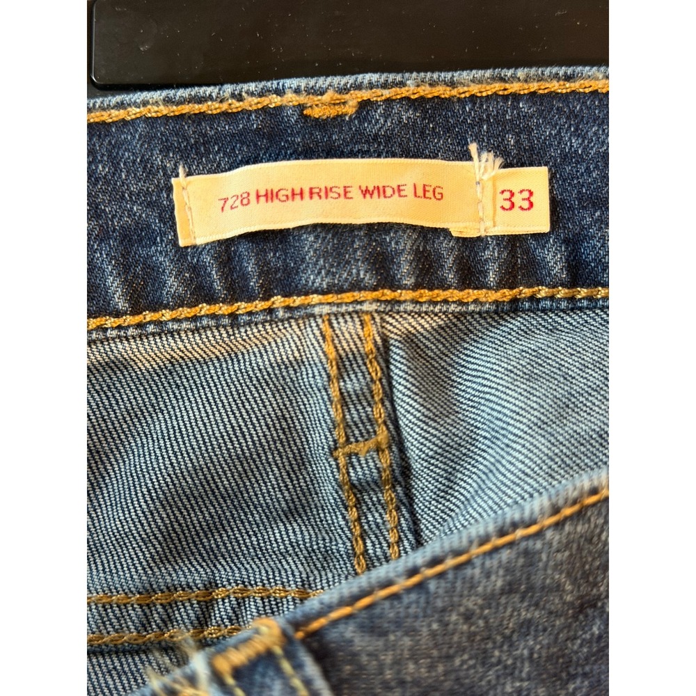 Levi's 728 High-Rise Wide Leg Women 33 Blue Vintage Stretch Denim - Picture 8 of 11